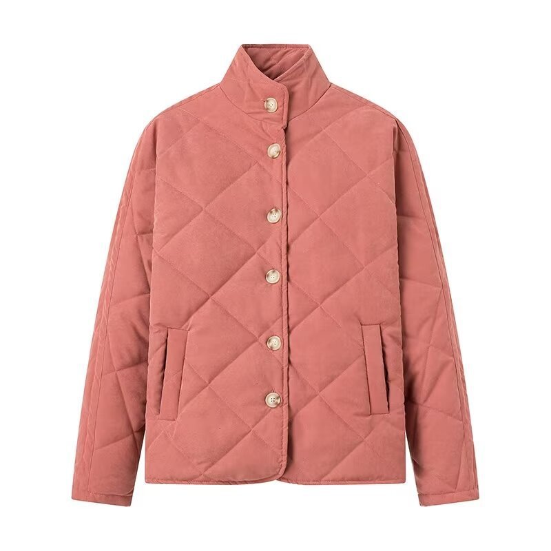 European And American Diamond Lattice Stand-up Collar Cotton-padded Clothes