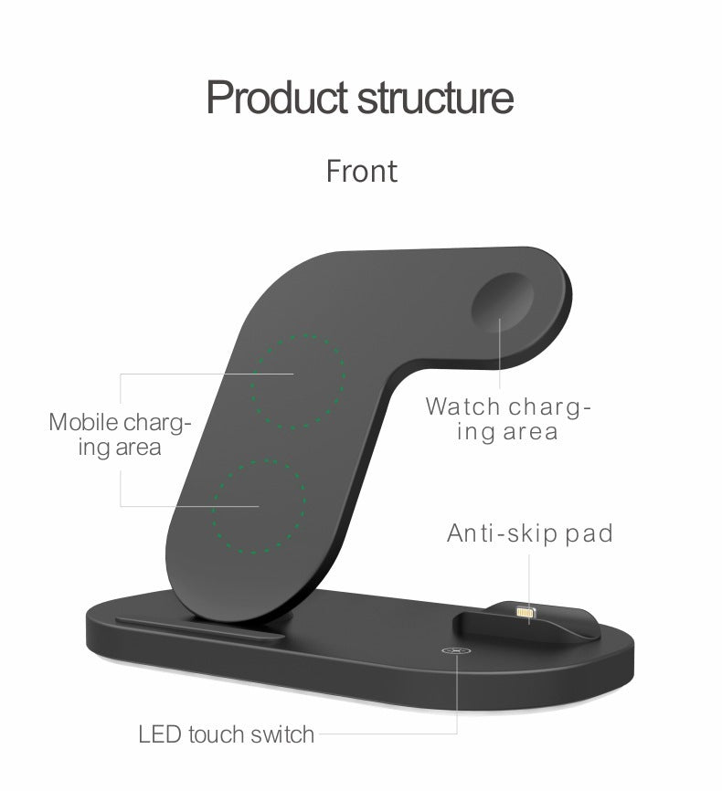Compatible with Apple, Support De Chargeur Sans Fil Rapide Qi 15W Pour iPhone 12Pro XR Watch 3 en 1, Station De Charge Pliable Pour Airpods Pro IWatch