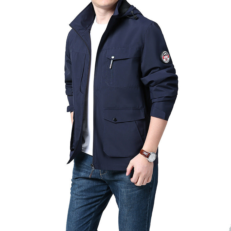 Men's Outdoor New Shell Jacket Plus Size Off Hat Multi-pocket Jacket