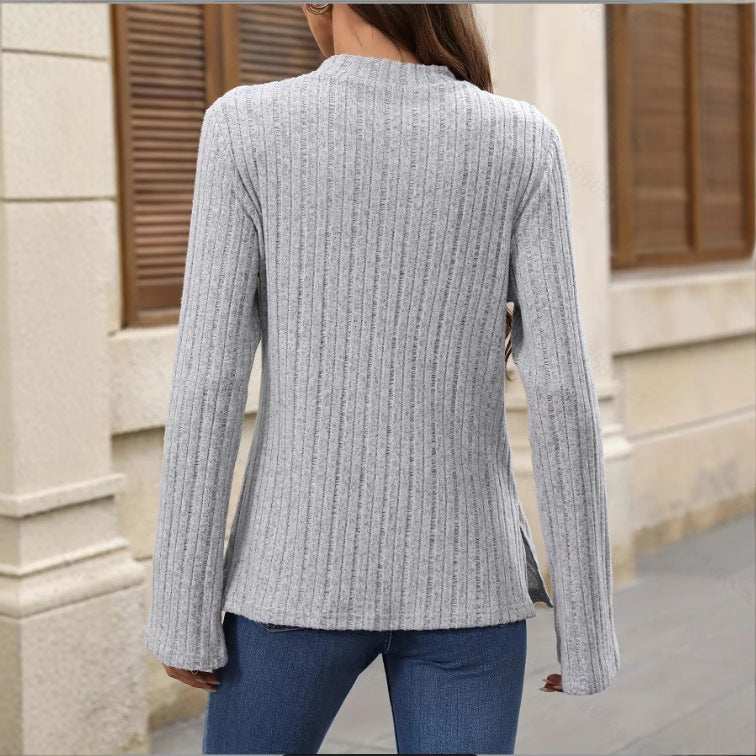 Elegant Solid Color Long Sleeve Women's Top