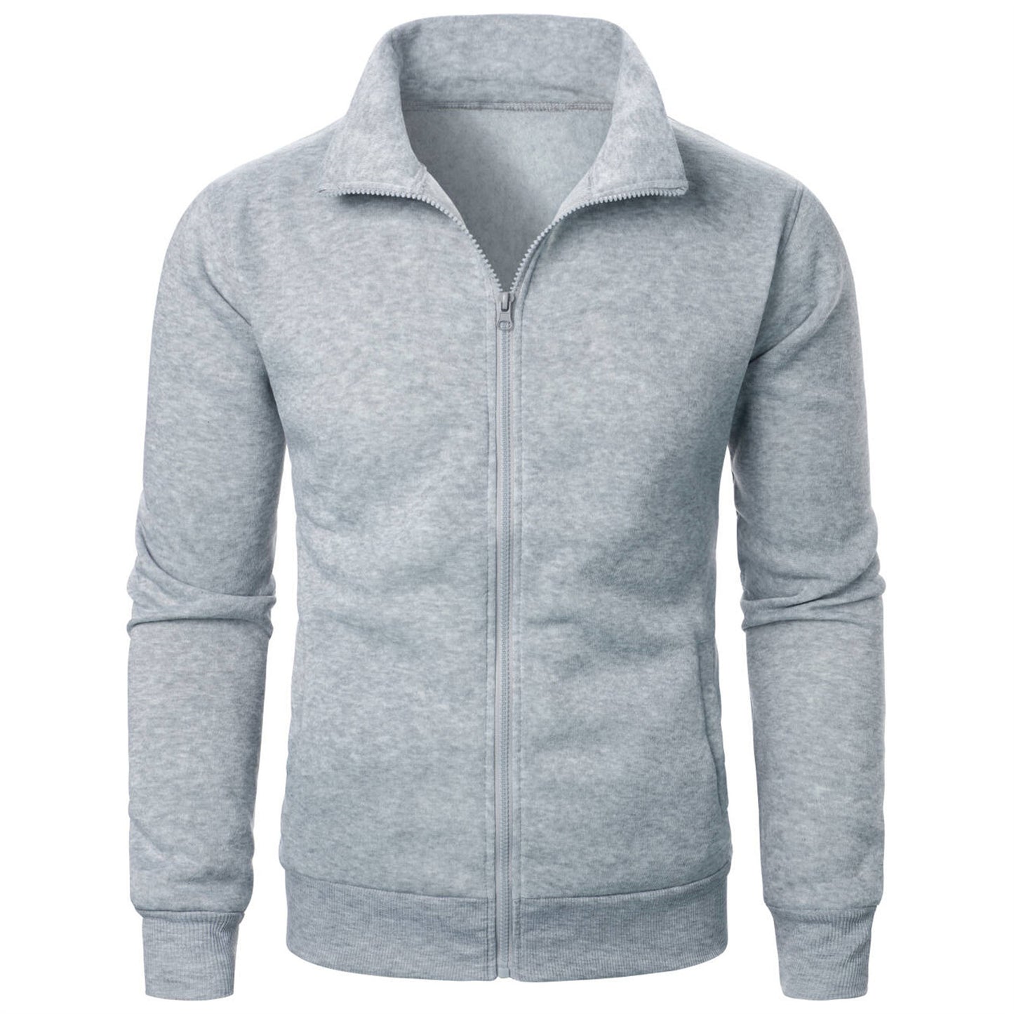 Stand Collar Cardigan Zipper Fleece-lined Thickened Threaded Cuff Casual Sweatshirt