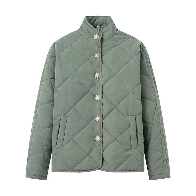 European And American Diamond Lattice Stand-up Collar Cotton-padded Clothes