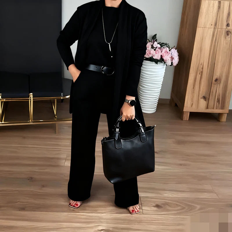 Round Neck Long Sleeve Top Belt Comfortable Blouse And Pants