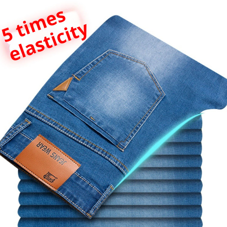 Autumn Super-stretch Thin Elastic Jeans Men's Loose Straight Men