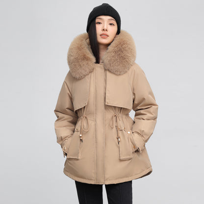 Women's Waist-tight Slimming Hooded Big Fur Collar Thermal Cotton-padded Clothes
