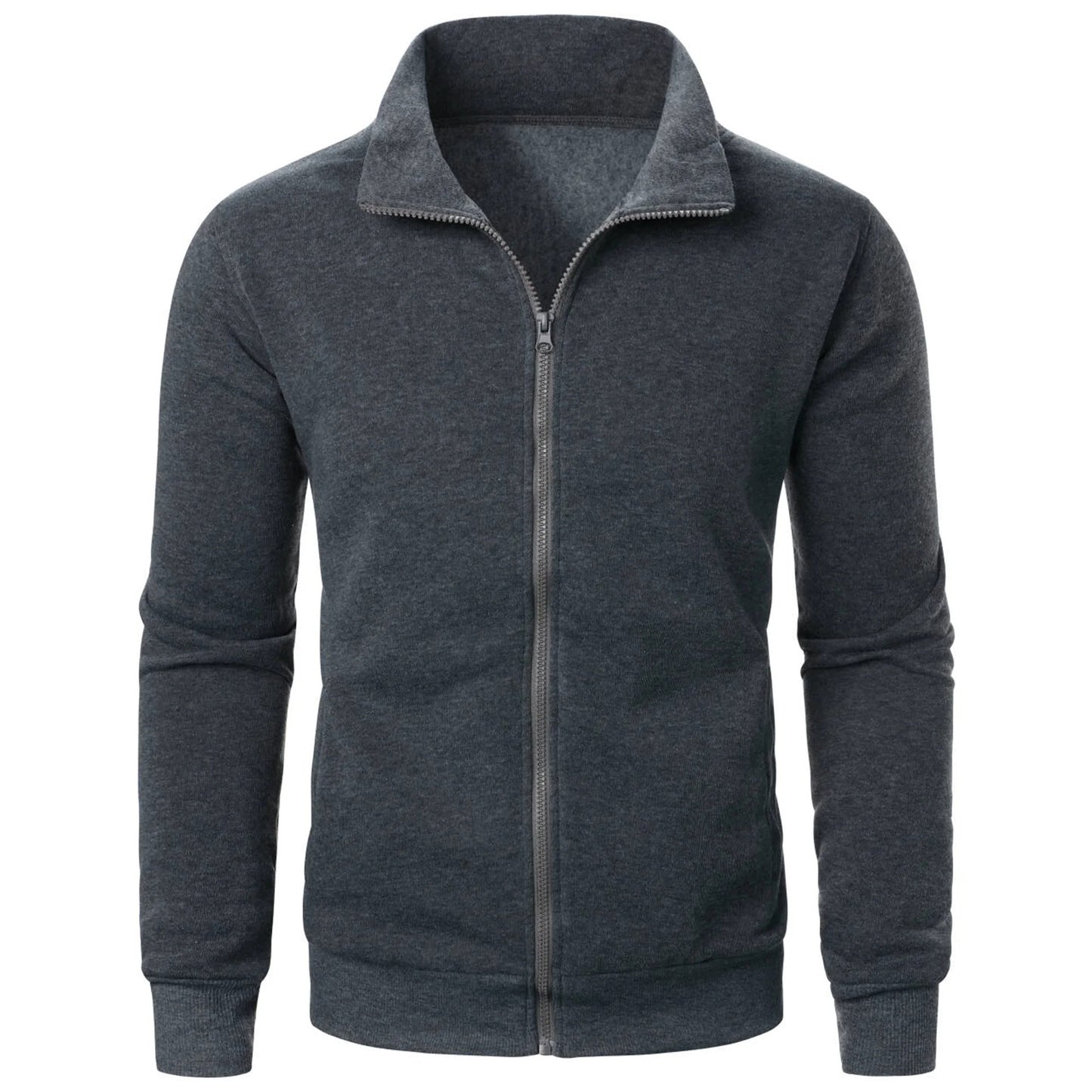 Stand Collar Cardigan Zipper Fleece-lined Thickened Threaded Cuff Casual Sweatshirt