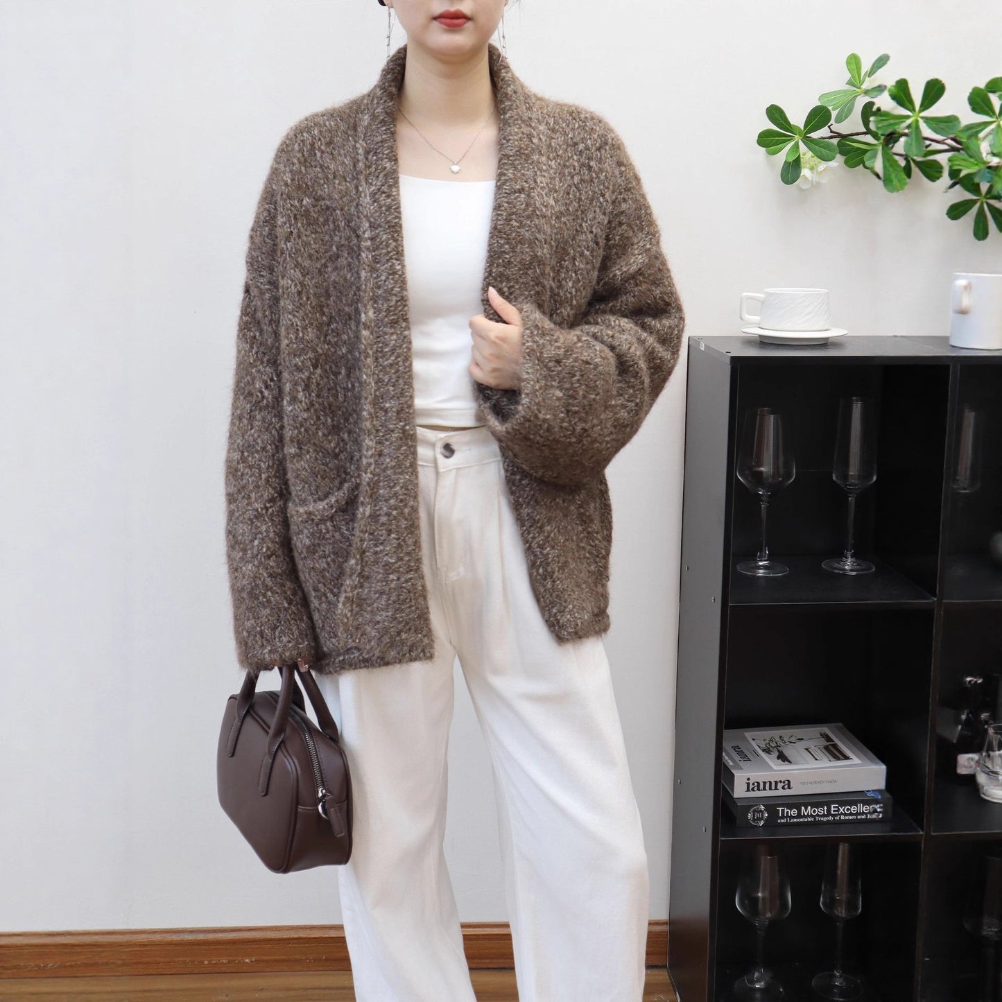 Loose Knitted Cardigan Half-open Collar Women's Sweater Jacket