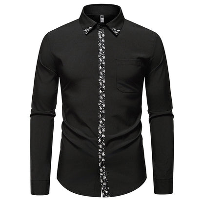 Men's Color Block Design Casual Long Sleeve Solid Color Shirt