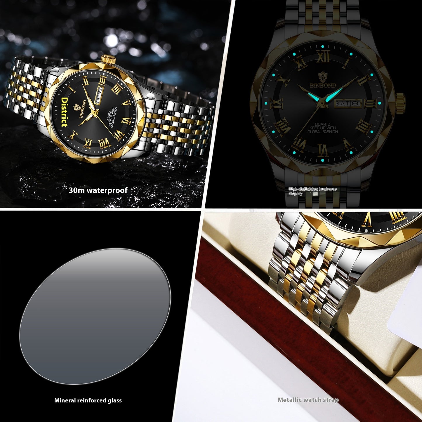Fashion Double Calendar Quartz Watch Waterproof Men's Watch