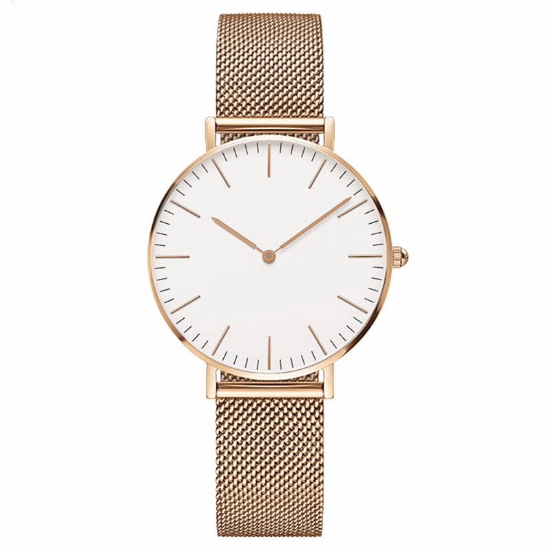Steel strap watch double needle rose gold ultra-thin quartz men's watch