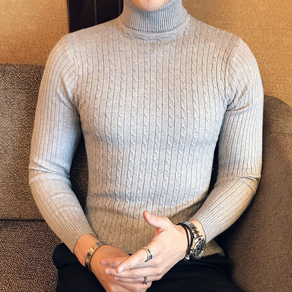 Men's Turtleneck Solid Color Twisted Sweater