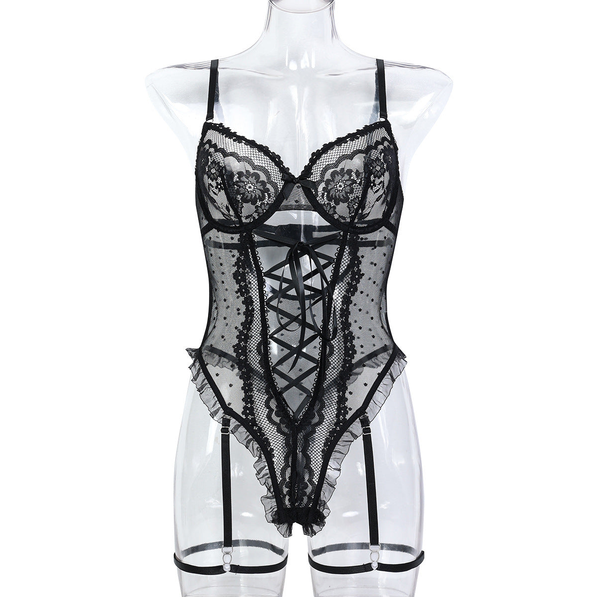 Lace Hollow-out Cross Lace Strap Jumpsuit Sexy Underwear