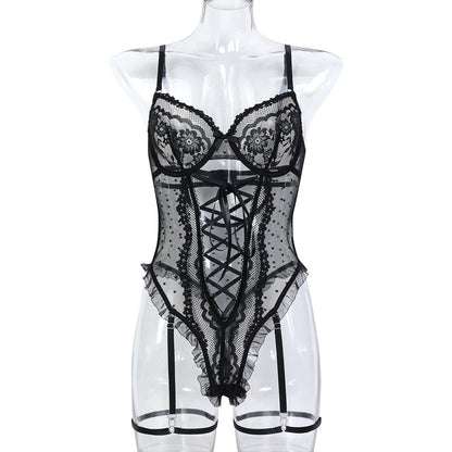 Lace Hollow-out Cross Lace Strap Jumpsuit Sexy Underwear