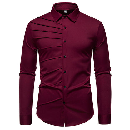 Men's Pleated Design Casual Long-sleeved Shirt