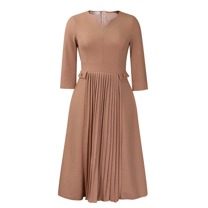 Women's Solid Color Plus Size Fashion Pleated Dress