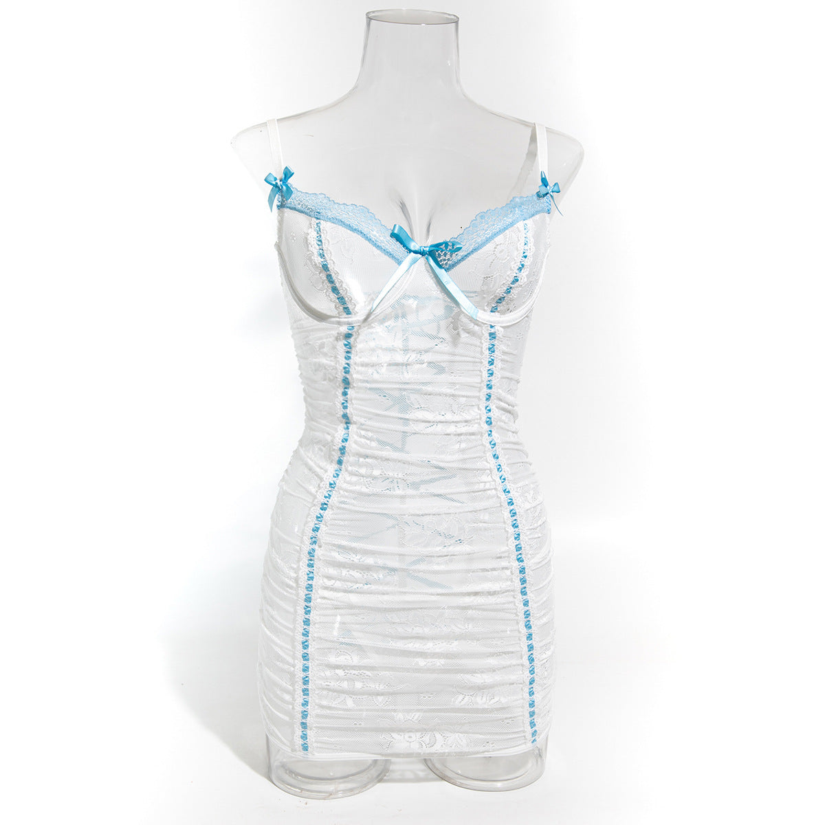 See-through Contrast Color Lace Elastic Hip Tight Dress Back Strap Two-piece Nightdress