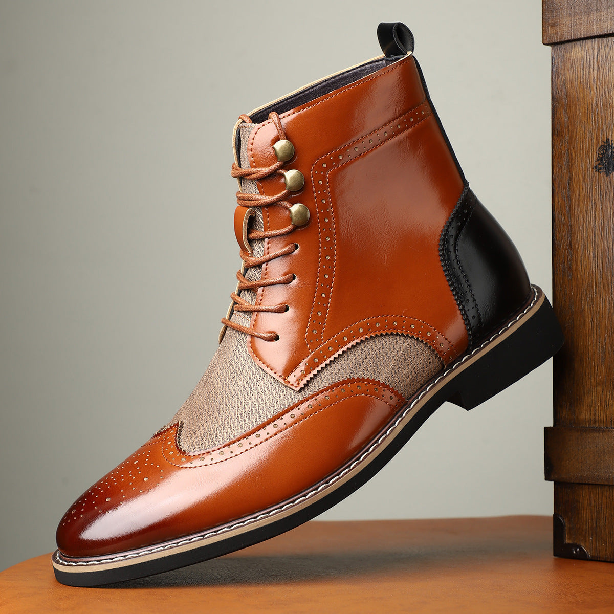 New British Men's High Top Color Blocked Leather Shoes