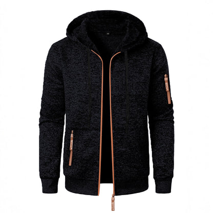 Men's Sports Fitness Casual Jacquard Sweater Hooded Coat