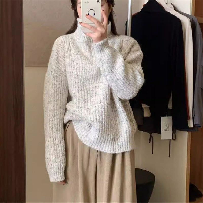 Half Zipper And Lapel Sweater Women's Knitted Blouse