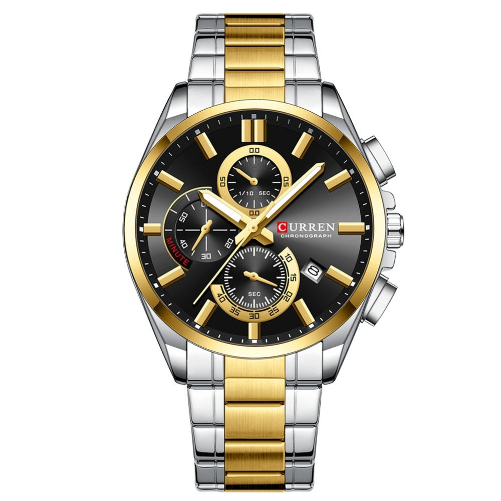 Men's Steel Strap Watch Waterproof Six-pin Timing