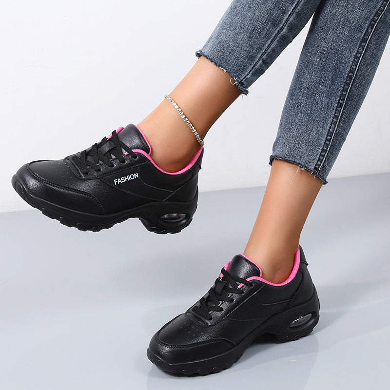 Women's Thick Bottom Spring And Autumn Low Top Leather Surface Plus Size Outdoor Running Shoes