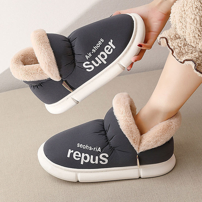 Warm House Shoes Plush Fleece High Back Heel Slippers Home Winter Warm Couple Shoes