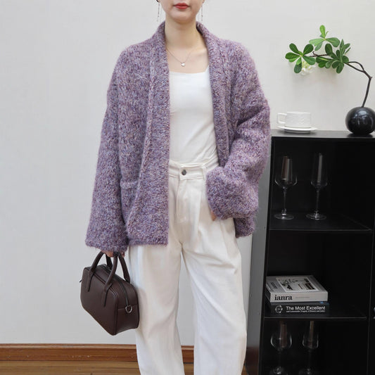 Loose Knitted Cardigan Half-open Collar Women's Sweater Jacket