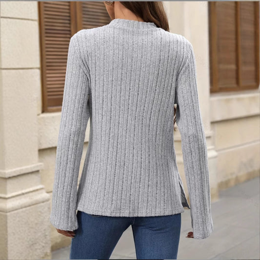 Elegant Solid Color Long Sleeve Women's Top
