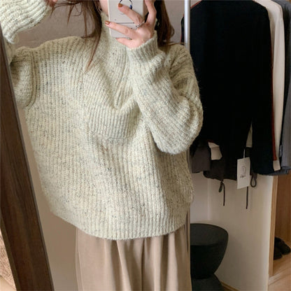 Half Zipper And Lapel Sweater Women's Knitted Blouse