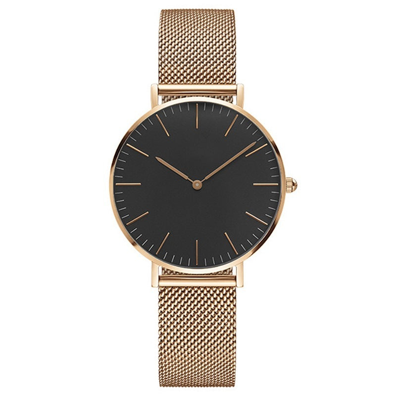 Steel strap watch double needle rose gold ultra-thin quartz men's watch