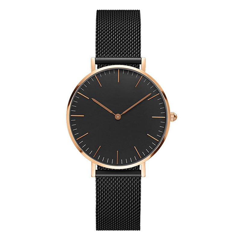 Steel strap watch double needle rose gold ultra-thin quartz men's watch