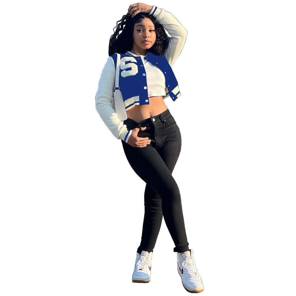 Women's Solid Color Stitching Fashion Baseball Jacket