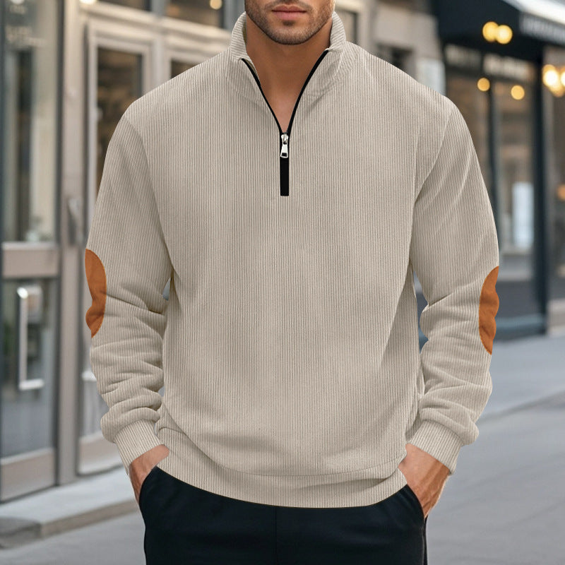 Half Zipper Men's Long-sleeved Sweater Corduroy Stand Collar Baggy Coat