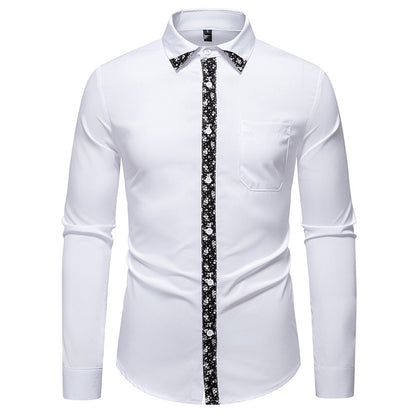 Men's Color Block Design Casual Long Sleeve Solid Color Shirt