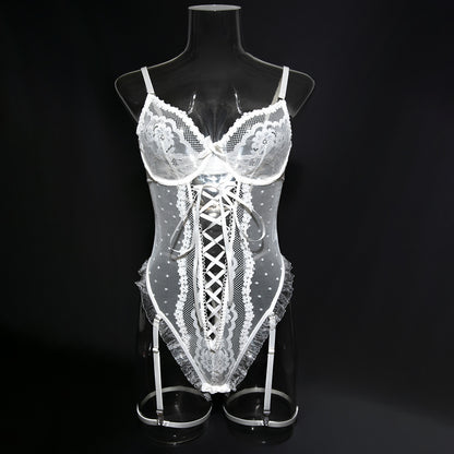 Lace Hollow-out Cross Lace Strap Jumpsuit Sexy Underwear