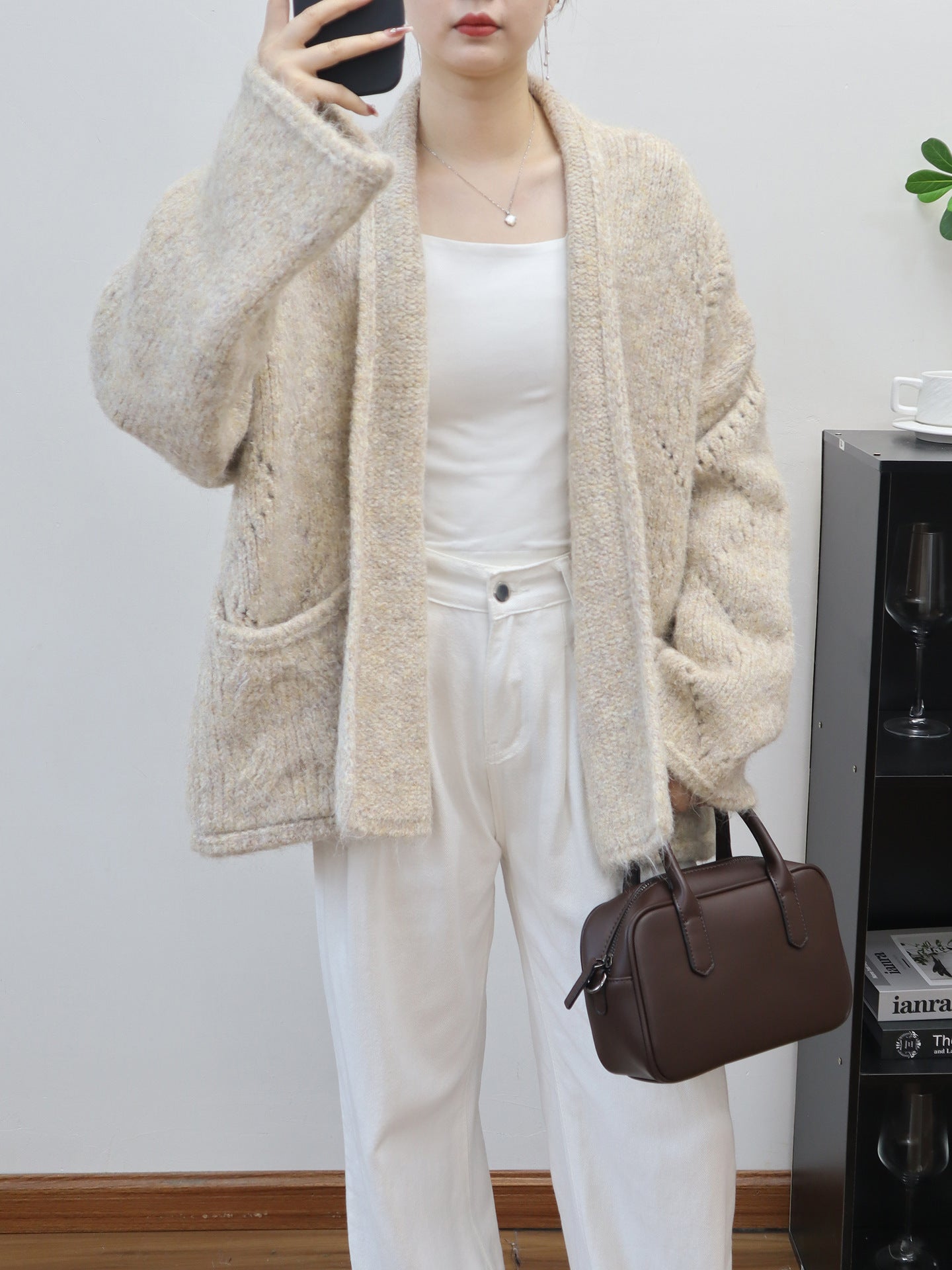 Loose Knitted Cardigan Half-open Collar Women's Sweater Jacket