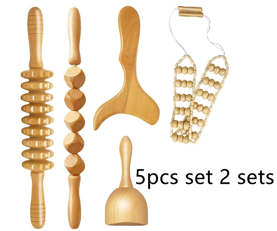 3pcs Wooden Anti-Cellulite Massage Tool Hand Roller