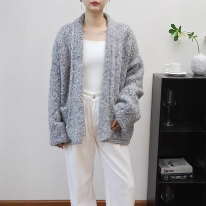 Loose Knitted Cardigan Half-open Collar Women's Sweater Jacket