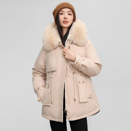 Women's Waist-tight Slimming Hooded Big Fur Collar Thermal Cotton-padded Clothes