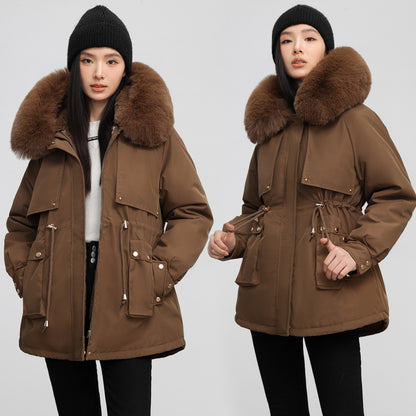 Women's Waist-tight Slimming Hooded Big Fur Collar Thermal Cotton-padded Clothes