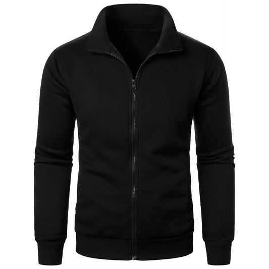Stand Collar Cardigan Zipper Fleece-lined Thickened Threaded Cuff Casual Sweatshirt