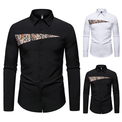 New Men's Paisley Color Matching Design Casual Long-sleeved Shirt
