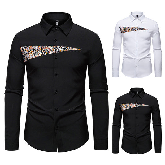 New Men's Paisley Color Matching Design Casual Long-sleeved Shirt
