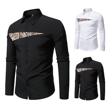 New Men's Paisley Color Matching Design Casual Long-sleeved Shirt