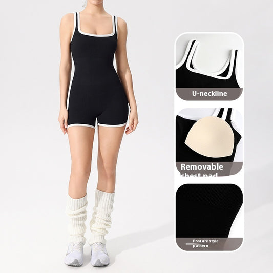 Ladies Belt Chest Pad Sports Vest One-piece Shorts
