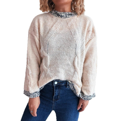 Patchwork Round Neck Knit Casual Commuter Loose Retro Sweater