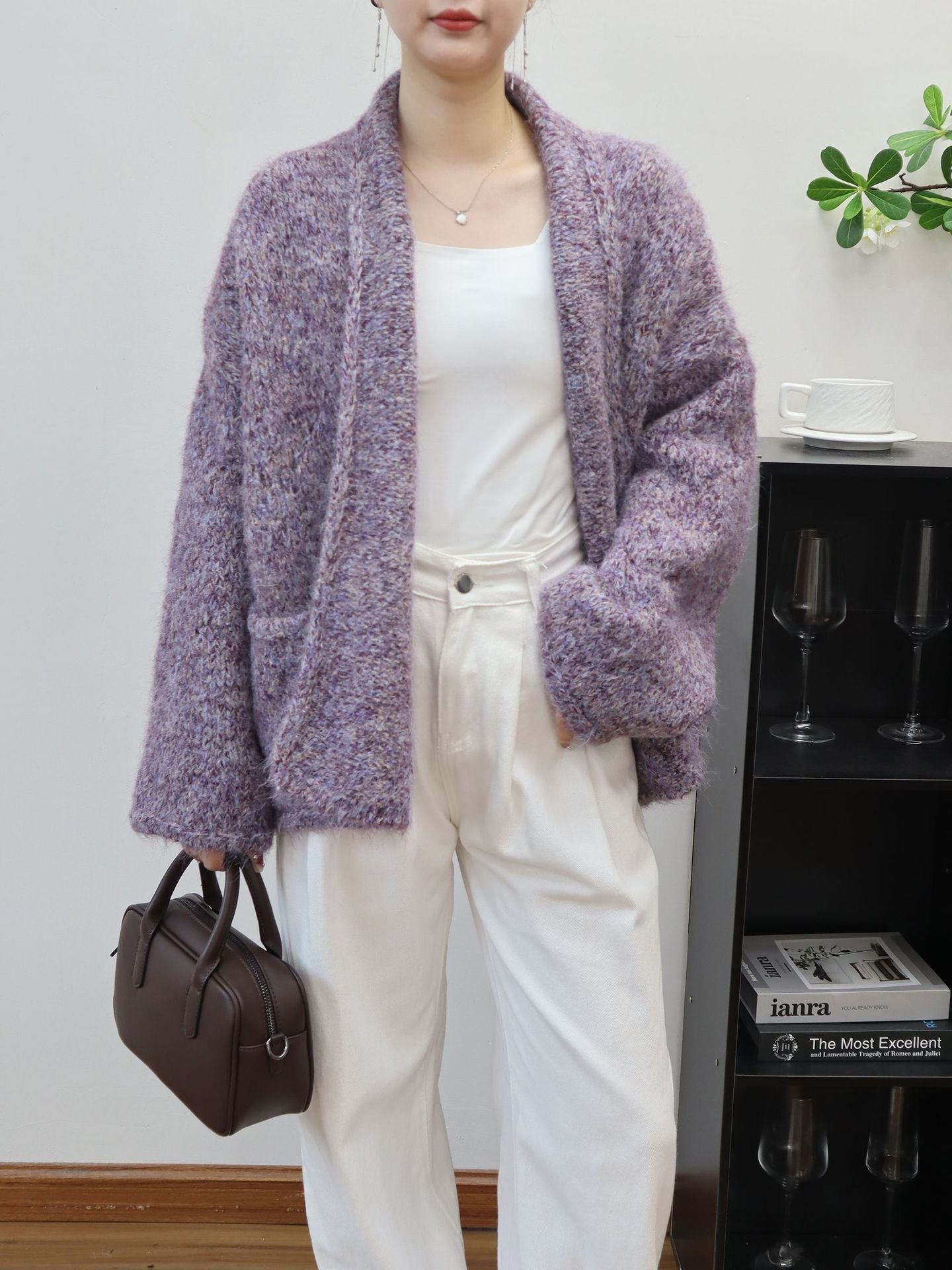 Loose Knitted Cardigan Half-open Collar Women's Sweater Jacket