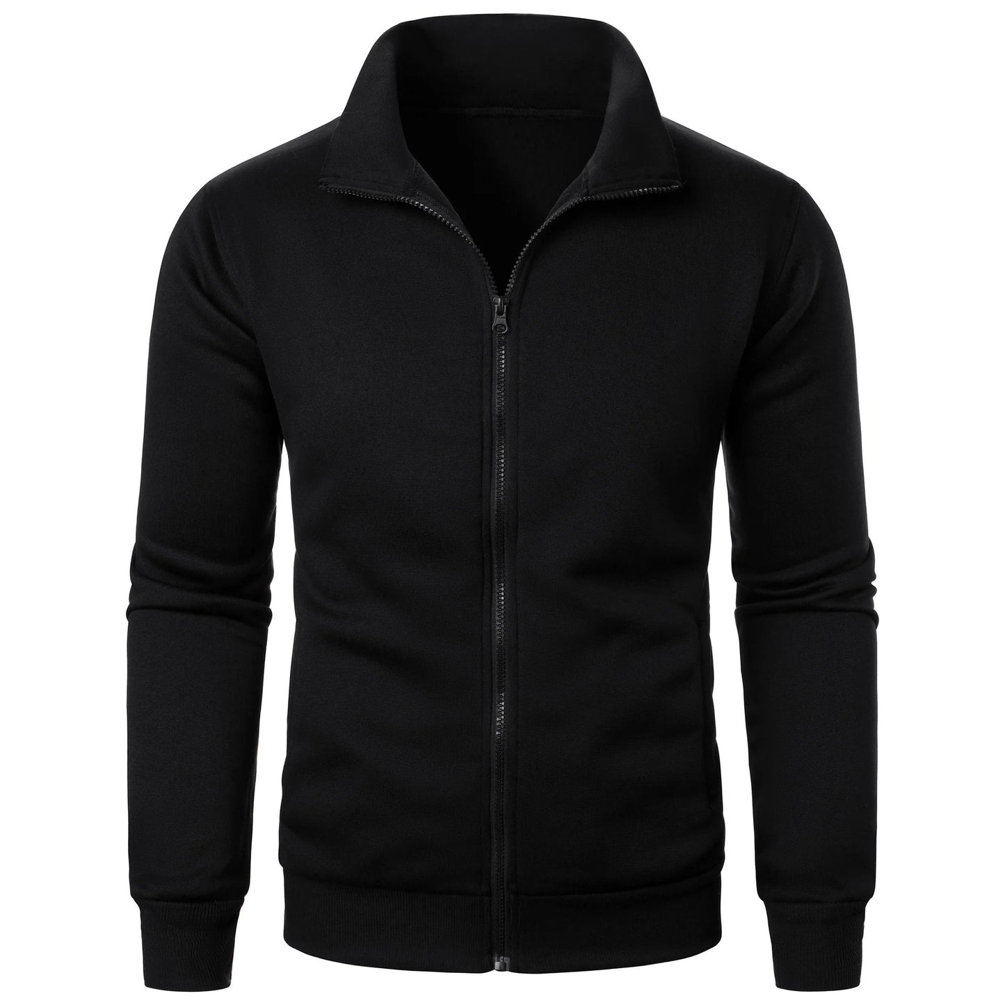 Stand Collar Cardigan Zipper Fleece-lined Thickened Threaded Cuff Casual Sweatshirt