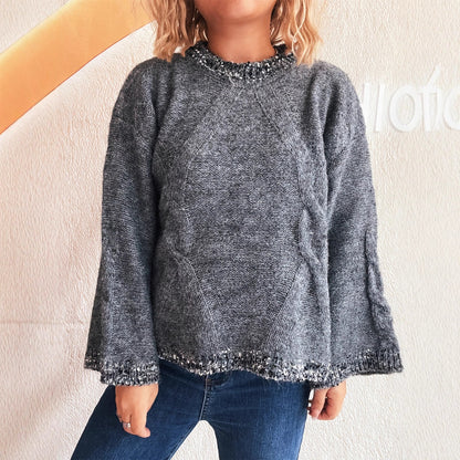 Patchwork Round Neck Knit Casual Commuter Loose Retro Sweater