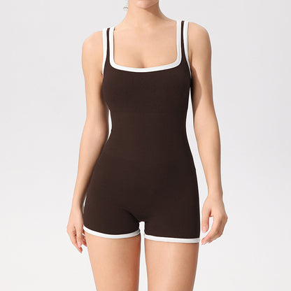 Ladies Belt Chest Pad Sports Vest One-piece Shorts